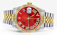Mens Rolex Datejust Watch 16233 Two Tone | 36Mm | Red Mother of Pearl Roman Dial | Jubilee Band