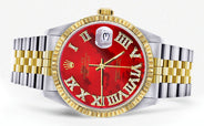 Womens Rolex Datejust Watch 16233 Two Tone | 36Mm | Red Mother of Pearl Roman Dial | Fluted Bezel | Jubilee Band