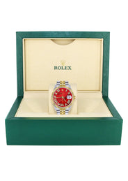Womens Rolex Datejust Watch 16233 Two Tone | 36Mm | Red Mother of Pearl Roman Dial | Fluted Bezel | Jubilee Band