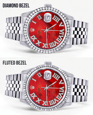 Womens Rolex Datejust Watch 16200 | 36Mm | Diamond Red Mother Of Pearl Roman Numeral Dial | Jubilee Band