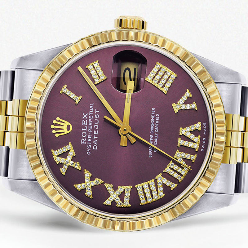 Womens Rolex Datejust Watch 16233 Two Tone | 36Mm | Purple Roman Dial | Fluted Bezel | Jubilee Band