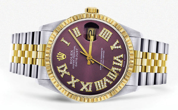 Mens Rolex Datejust Watch 16233 Two Tone | 36Mm | Purple Roman Dial | Jubilee Band