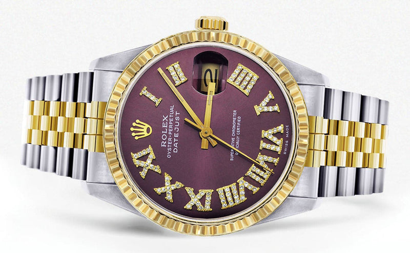 Mens Rolex Datejust Watch 16233 Two Tone | 36Mm | Purple Roman Dial | Jubilee Band