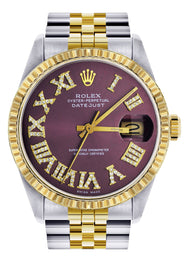 Womens Rolex Datejust Watch 16233 Two Tone | 36Mm | Purple Roman Dial | Fluted Bezel | Jubilee Band