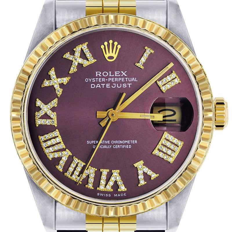 Mens Rolex Datejust Watch 16233 Two Tone | 36Mm | Purple Roman Dial | Jubilee Band