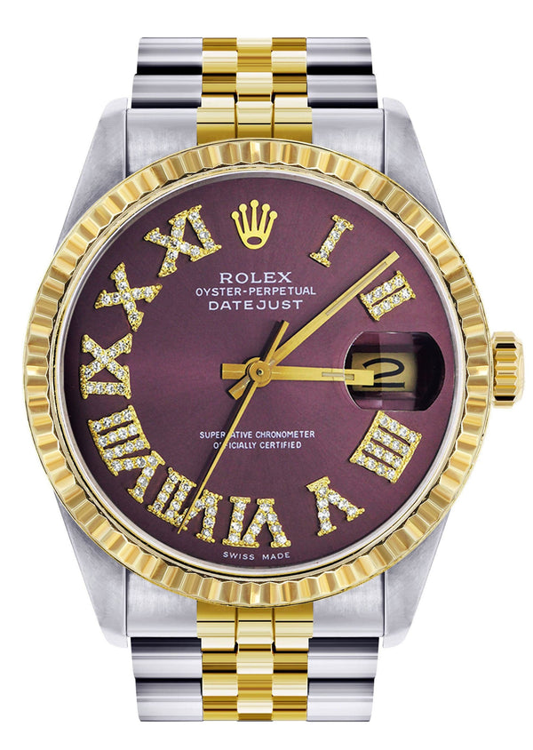 Mens Rolex Datejust Watch 16233 Two Tone | 36Mm | Purple Roman Dial | Jubilee Band