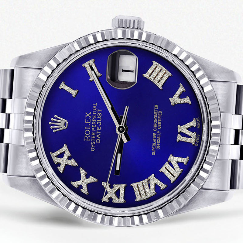Womens Rolex Datejust Watch 16200 | Fluted Bezel | 36Mm | Blue Roman Numeral Dial | Fluted Bezel | Jubilee Band