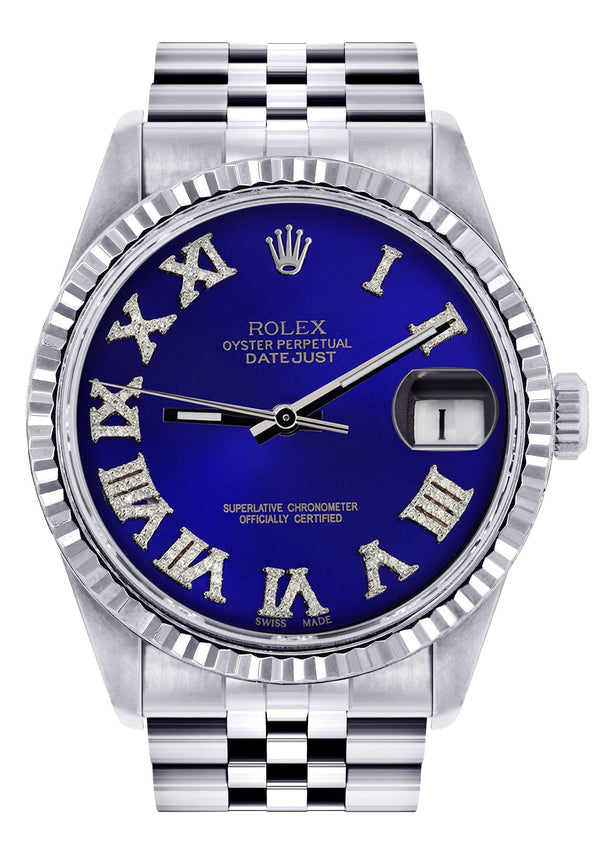 Womens Rolex Datejust Watch 16200 | Fluted Bezel | 36Mm | Blue Roman Numeral Dial | Fluted Bezel | Jubilee Band
