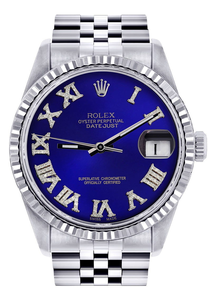 Womens Rolex Datejust Watch 16200 | Fluted Bezel | 36Mm | Blue Roman Numeral Dial | Fluted Bezel | Jubilee Band