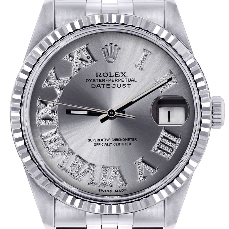 Mens Rolex Datejust Watch 16200 | Fluted Bezel | 36Mm | Silver Roman Numeral Dial | Jubilee Band