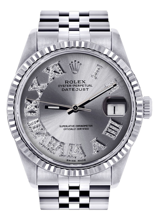 Mens Rolex Datejust Watch 16200 | Fluted Bezel | 36Mm | Silver Roman Numeral Dial | Jubilee Band