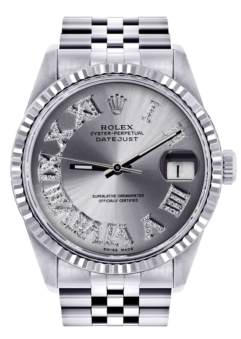 Mens Rolex Datejust Watch 16200 | Fluted Bezel | 36Mm | Silver Roman Numeral Dial | Jubilee Band