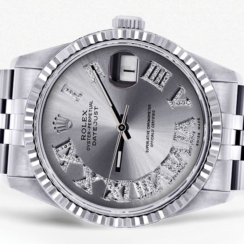 Mens Rolex Datejust Watch 16200 | Fluted Bezel | 36Mm | Silver Roman Numeral Dial | Jubilee Band