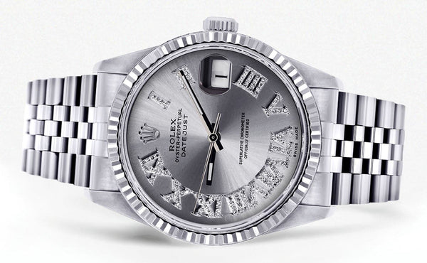 Mens Rolex Datejust Watch 16200 | Fluted Bezel | 36Mm | Silver Roman Numeral Dial | Jubilee Band