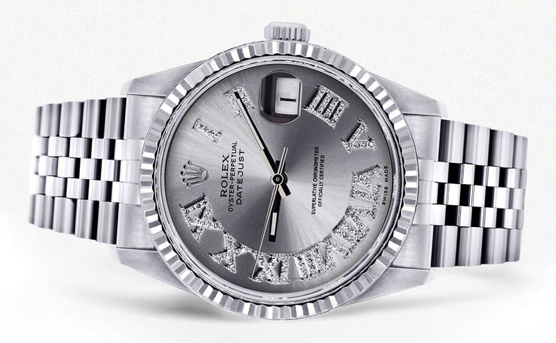 Mens Rolex Datejust Watch 16200 | Fluted Bezel | 36Mm | Silver Roman Numeral Dial | Jubilee Band