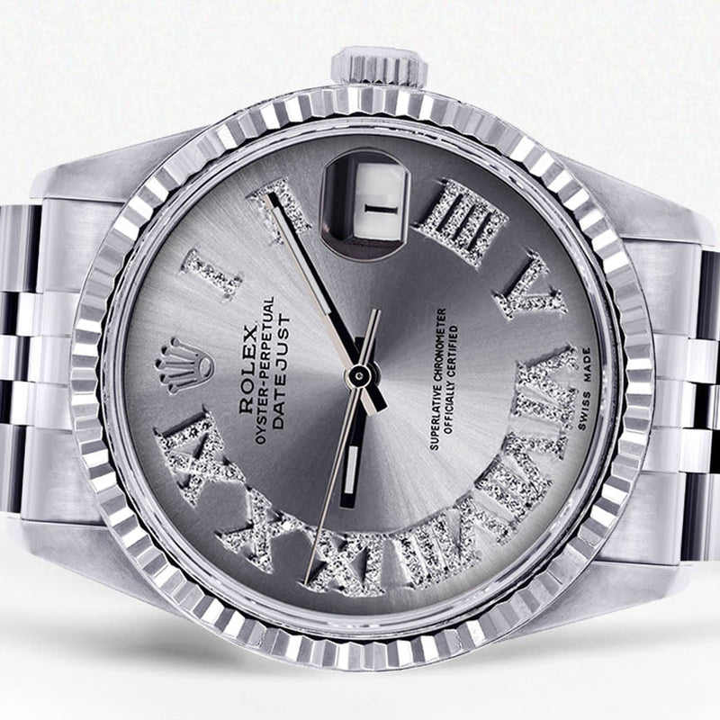 Womens Rolex Datejust Watch 16200  | 36Mm | Silver Roman Numeral Dial | Fluted Bezel | Jubilee Band