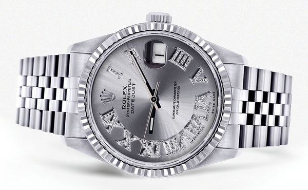 Womens Rolex Datejust Watch 16200  | 36Mm | Silver Roman Numeral Dial | Fluted Bezel | Jubilee Band
