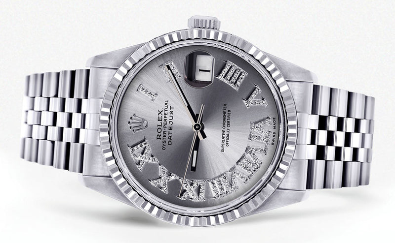Womens Rolex Datejust Watch 16200  | 36Mm | Silver Roman Numeral Dial | Fluted Bezel | Jubilee Band
