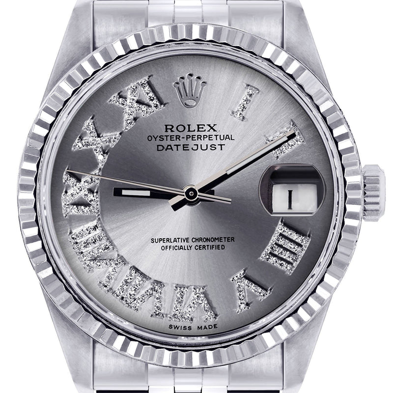 Womens Rolex Datejust Watch 16200  | 36Mm | Silver Roman Numeral Dial | Fluted Bezel | Jubilee Band