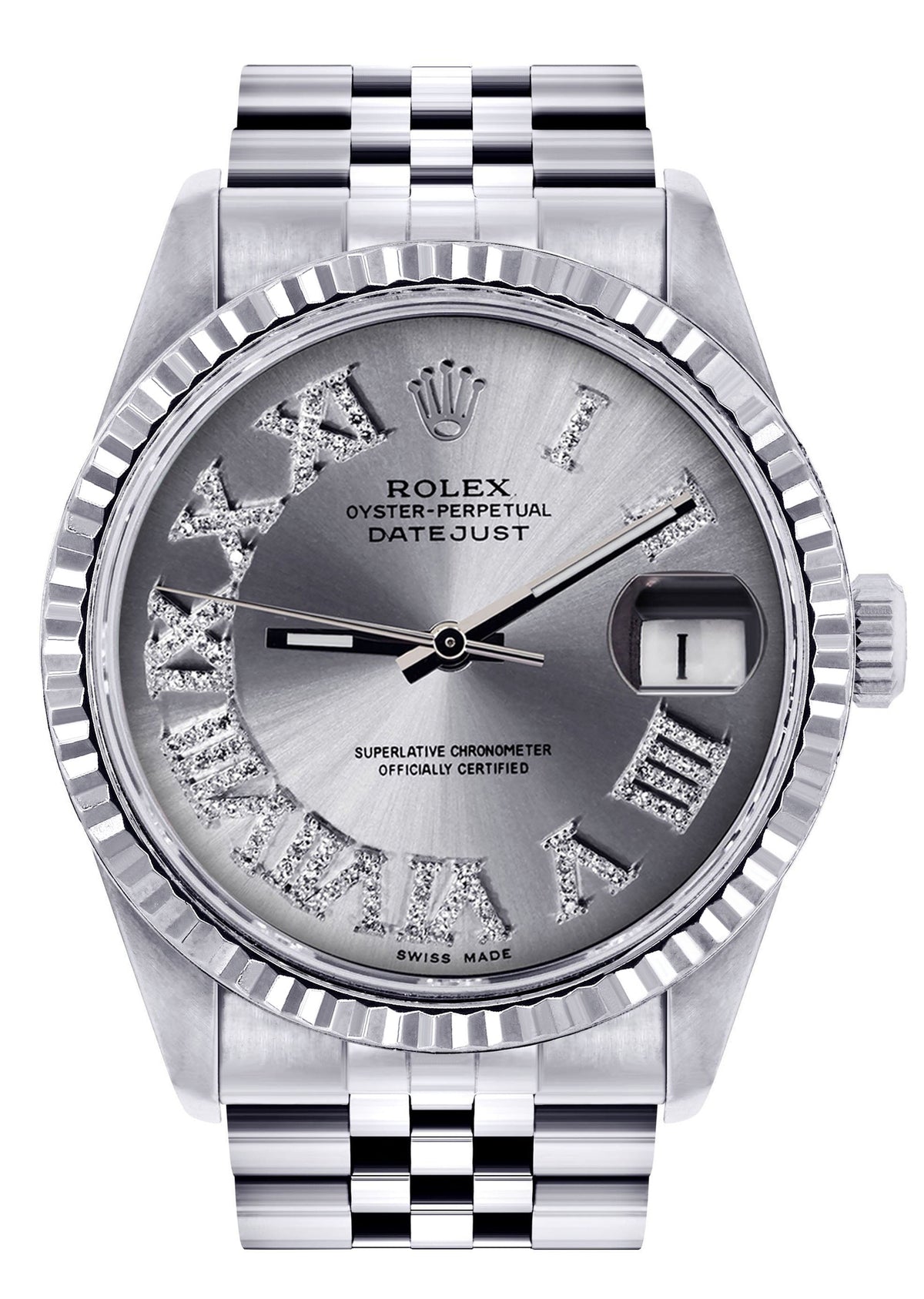 Womens Rolex Datejust Watch 16200  | 36Mm | Silver Roman Numeral Dial | Fluted Bezel | Jubilee Band