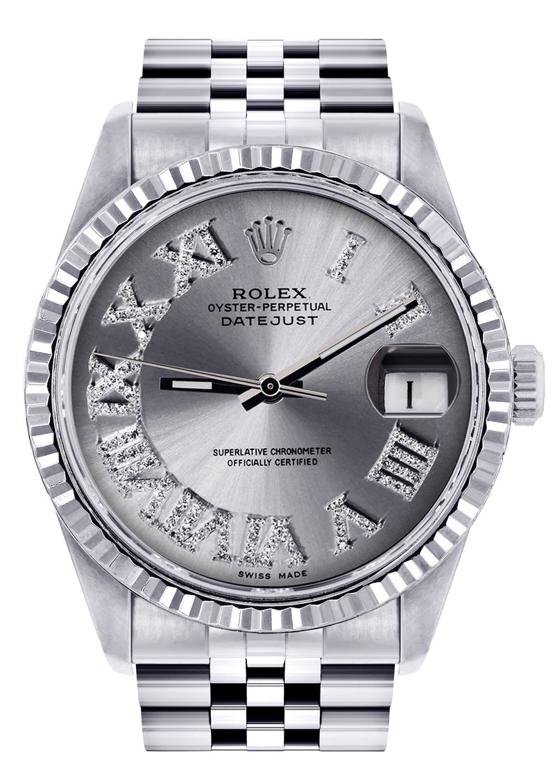 Womens Rolex Datejust Watch 16200  | 36Mm | Silver Roman Numeral Dial | Fluted Bezel | Jubilee Band