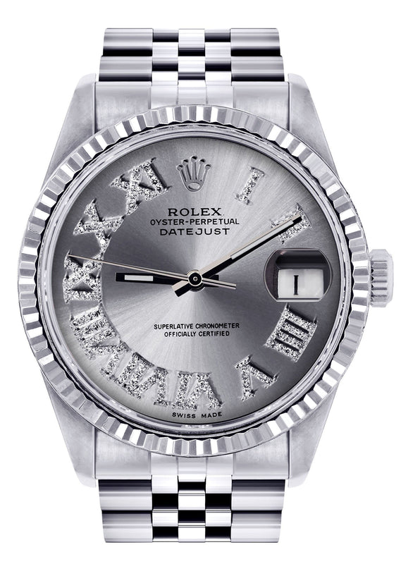 Womens Rolex Datejust Watch 16200  | 36Mm | Silver Roman Numeral Dial | Fluted Bezel | Jubilee Band