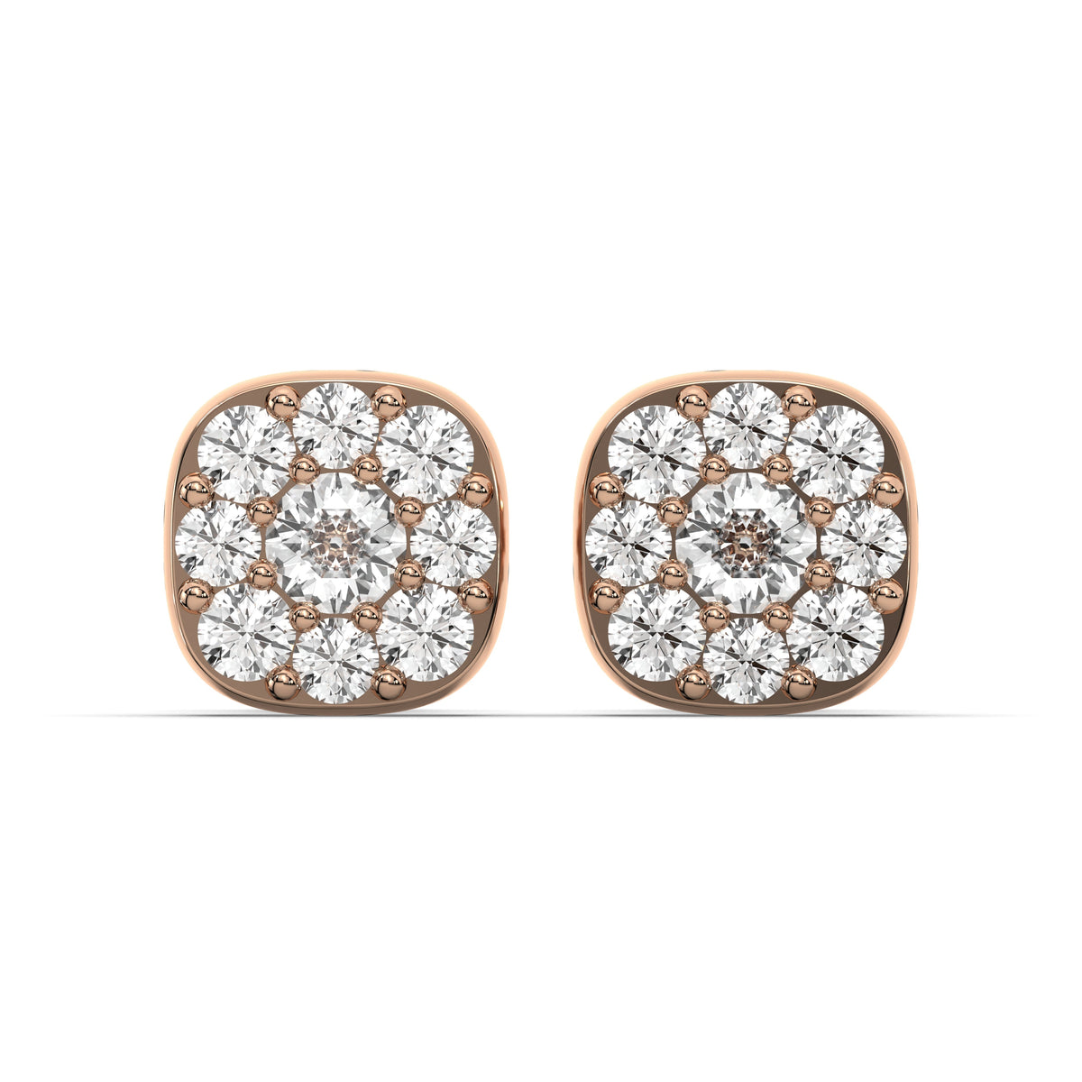 Men's Lab-Grown Diamond Round Cluster Stud Earrings - Rose Gold - Creme de la Creme