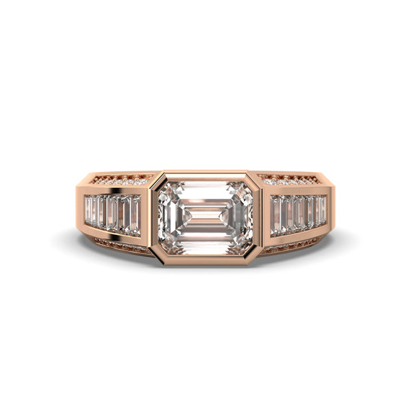 Men's Jewelry - Men's VVS Lab Diamond Emerald Cut Engagement Ring | Rose Gold