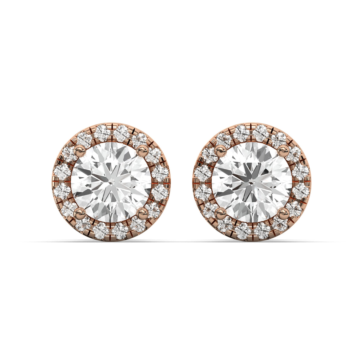 Men's Jewelry - VVS Lab Diamond Halo Stud Earrings For Men | 14K Rose Gold