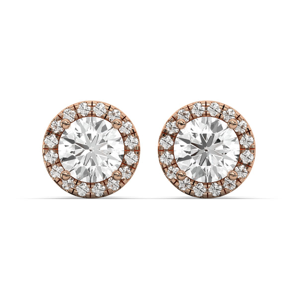 Men's Jewelry - VVS Lab Diamond Halo Stud Earrings For Men | 14K Rose Gold