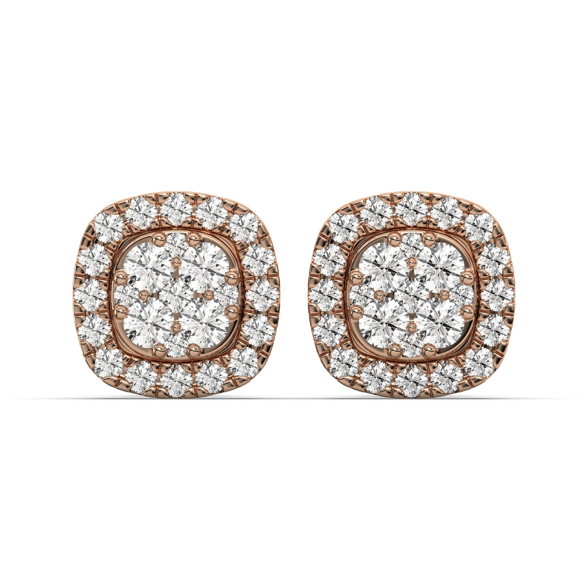 Men's Jewelry - VVS Lab Diamond Cluster Stud Earrings For Men | 14K Rose Gold