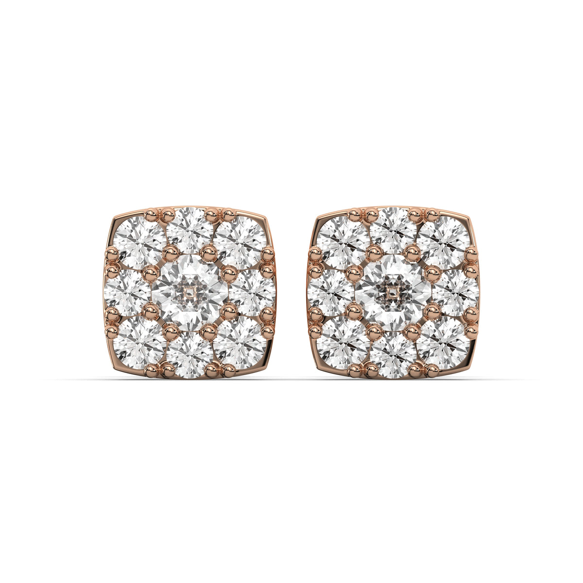 Men's Jewelry - VVS Lab Diamond Cluster Stud Earrings For Men | 14K Rose Gold