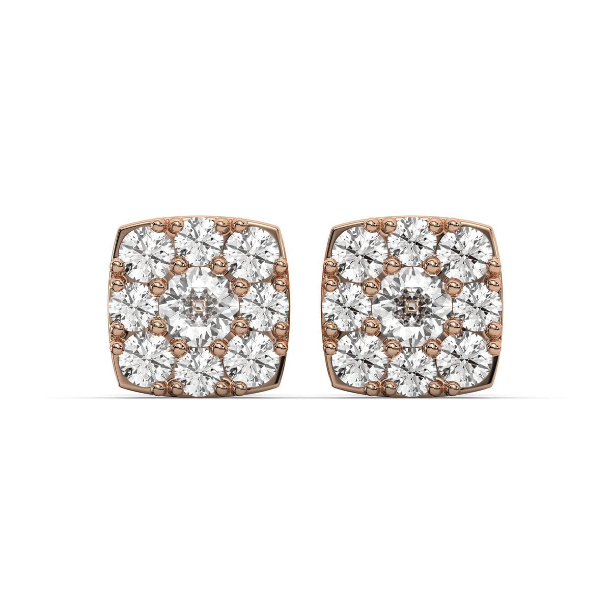 Men's Lab-Grown Diamond Square Cluster Stud Earrings - Rose Gold - Creme de la Creme