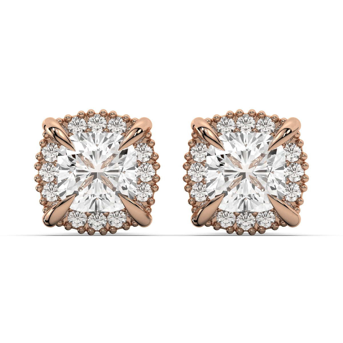 Men's Jewelry - VVS Lab Diamond Halo Stud Earrings For Men | 14K Rose Gold