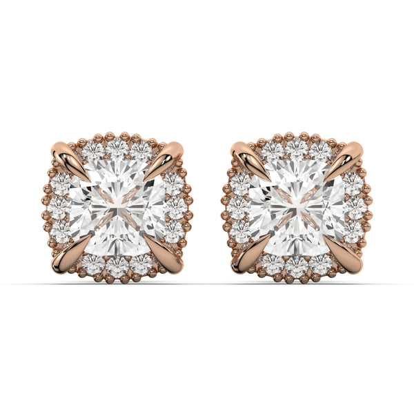 Men's Jewelry - VVS Lab Diamond Halo Stud Earrings For Men | 14K Rose Gold