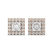 Men's Jewelry - VVS Lab Diamond Halo Princess Stud Earrings For Men | 14K Rose Gold