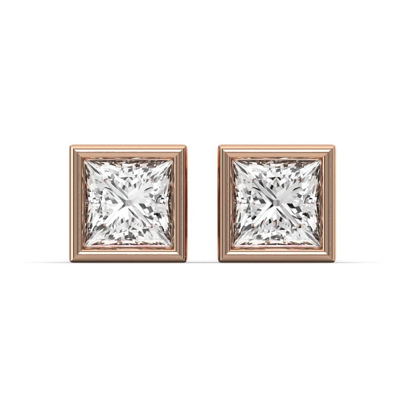 Men's Jewelry - VVS Lab Diamond Princess Cut Stud Earrings For Men | 14K Rose Gold