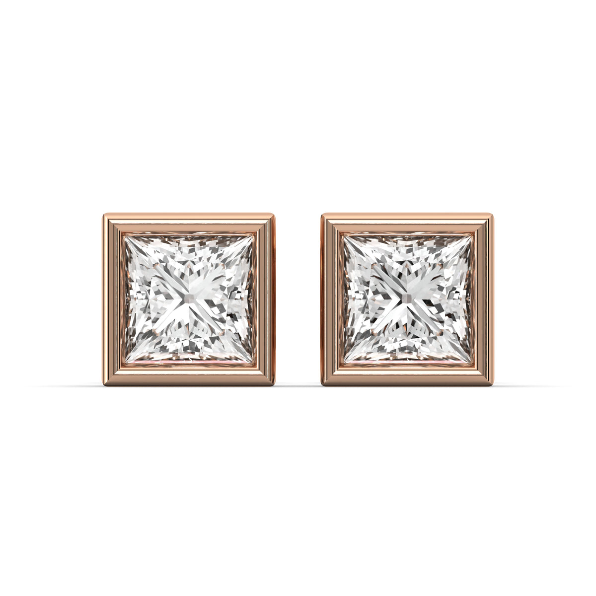 Men's Jewelry - VVS Lab Diamond Princess Cut Stud Earrings For Men | 14K Rose Gold