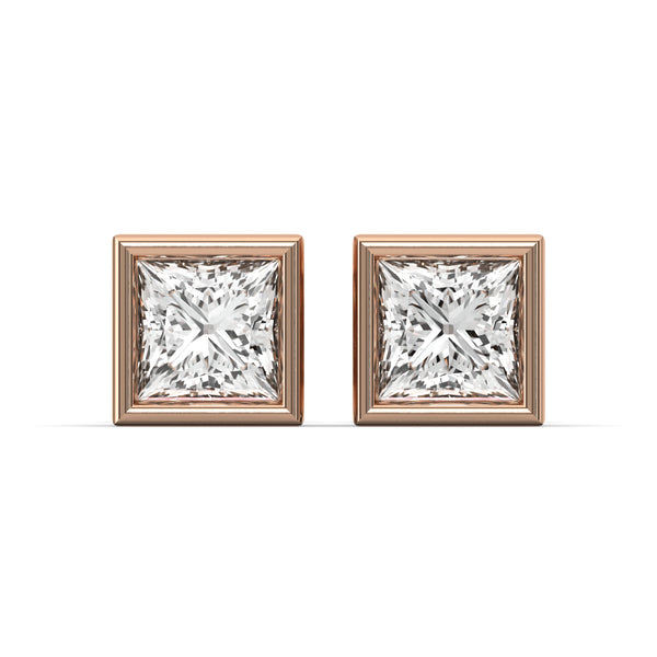 Men's Jewelry - VVS Lab Diamond Princess Cut Stud Earrings For Men | 14K Rose Gold