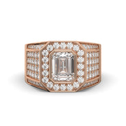 Men's Jewelry - Men's VVS Lab Diamond Ring | Emerald Cut and Round Halo | Rose Gold