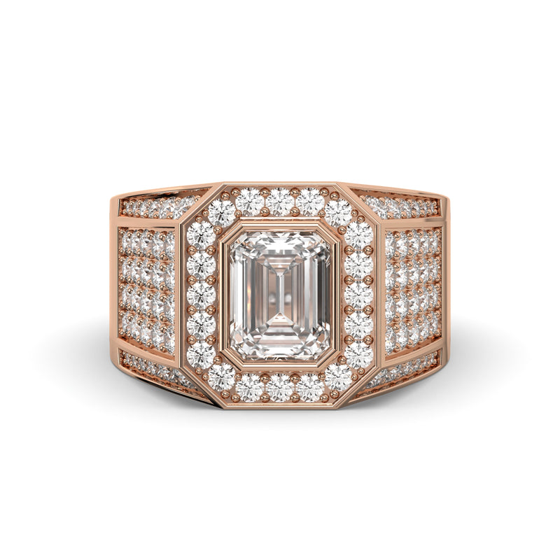 Men's Jewelry - Men's VVS Lab Diamond Ring | Emerald Cut and Round Halo | Rose Gold