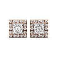 Men's Jewelry - VVS Lab Diamond Halo Princess Stud Earrings For Men | 14K Rose Gold