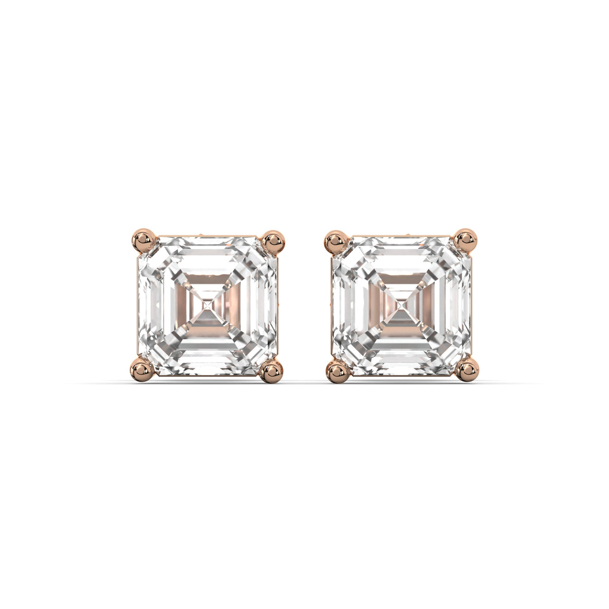 Men's Jewelry- Male VVS Lab Diamond Asher Cut Stud Earrings | 14K Rose Gold