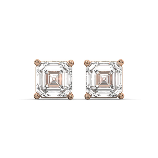 Men's Jewelry- Male VVS Lab Diamond Asher Cut Stud Earrings | 14K Rose Gold