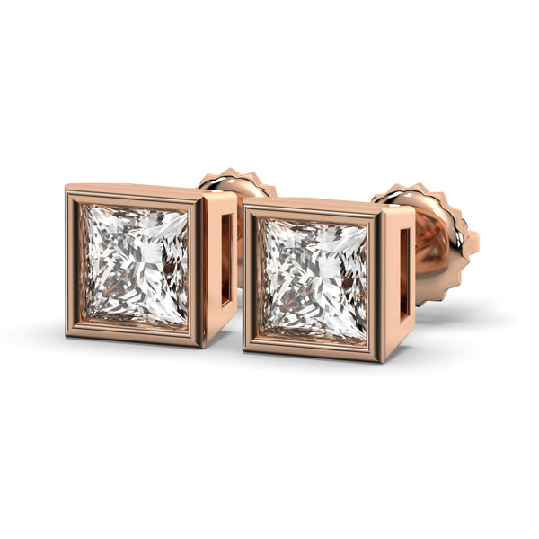 Men's Jewelry - VVS Lab Diamond Princess Cut Stud Earrings For Men | 14K Rose Gold