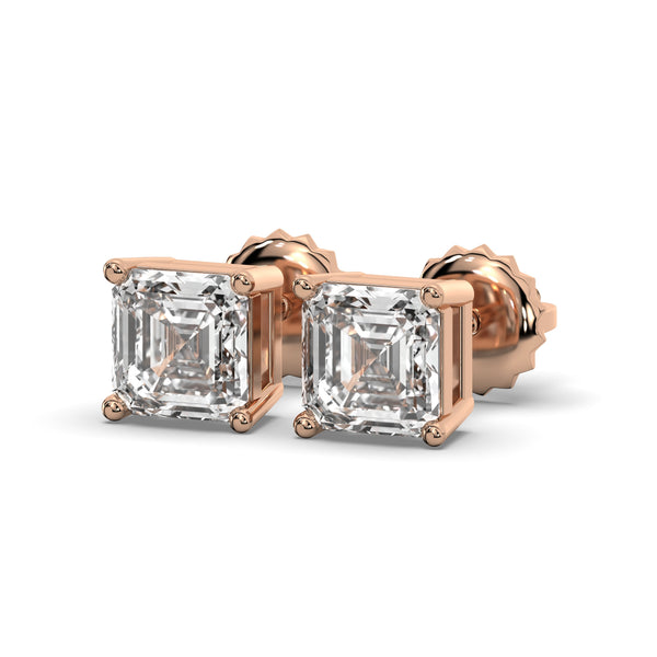 Men's Jewelry- Male VVS Lab Diamond Asher Cut Stud Earrings | 14K Rose Gold