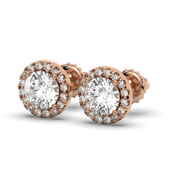 Men's Jewelry - VVS Lab Diamond Halo Stud Earrings For Men | 14K Rose Gold