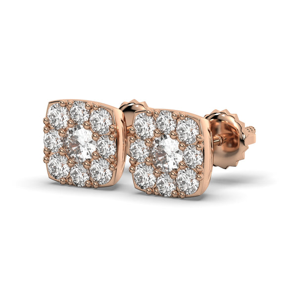 Men's Jewelry - VVS Lab Diamond Cluster Stud Earrings For Men | 14K Rose Gold