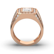 Men's Jewelry - Men's VVS Lab Diamond Ring | Emerald Cut and Round Halo | Rose Gold