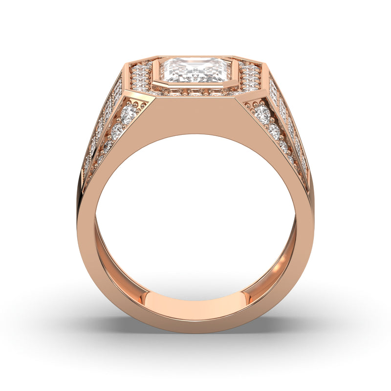 Men's Jewelry - Men's VVS Lab Diamond Ring | Emerald Cut and Round Halo | Rose Gold